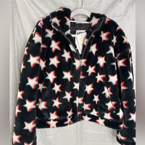 UGG Star Pattern Faux Fur Hooded Jacket, NWT.